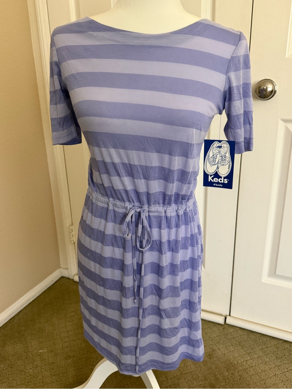 Keds Lavender Striped Drawstring Waist Mini Dress